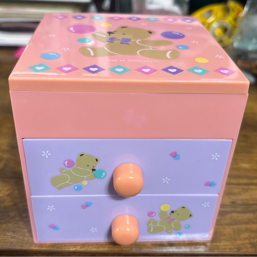 Rare Sanrio 1986 ‘89 Tweedle Dee Dee Bear Jewelry Box Mirror Drawers Pink Chest
